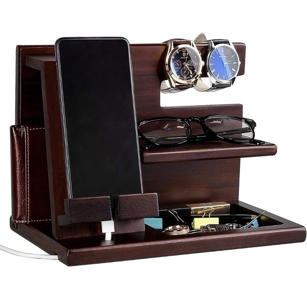 Wood Phone Docking Station Wood Nightstand Organizer  Idea For Him,Perfect Gift